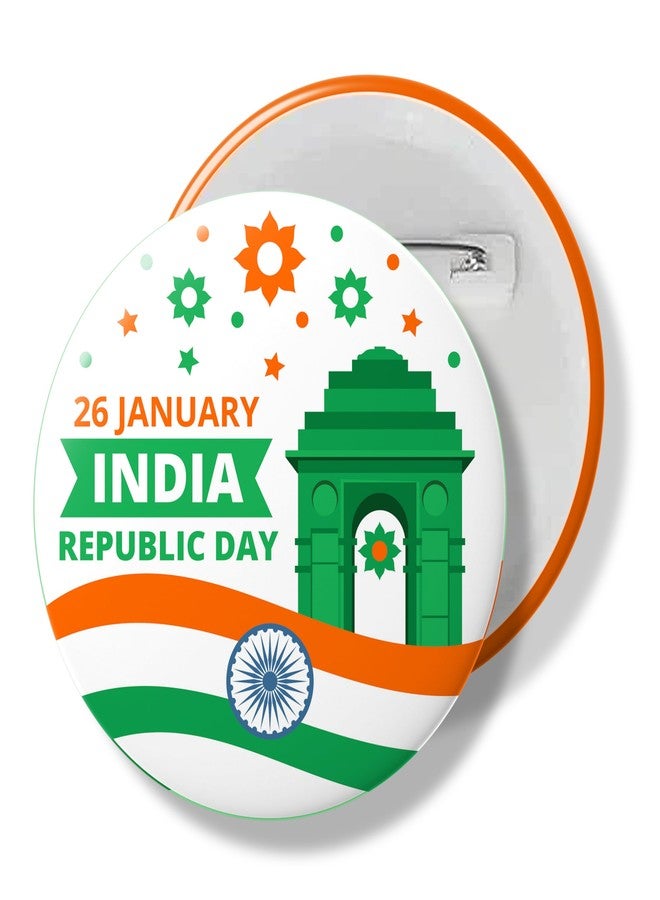 DEEP PRINT MART Republic Day Badges 26 January Pin Button Badges - 58mm High Glossy, Patriotic Badge for Independence Day and National Events- By Deep Print Mart (DESIGN-01) - Image 1